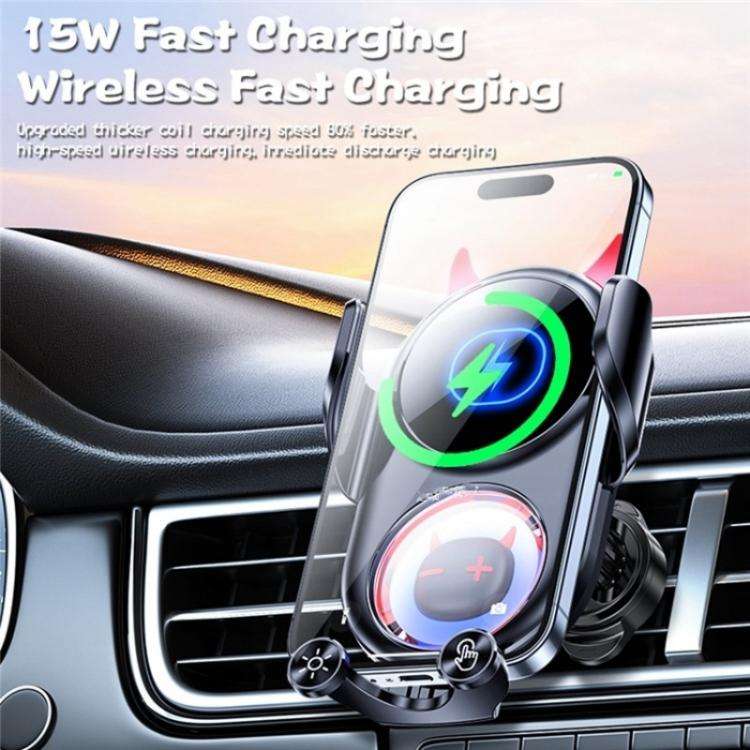 D1 Devil Design Air Vent Mount Phone Holder Stand 15W Car Wireless Charger(White)