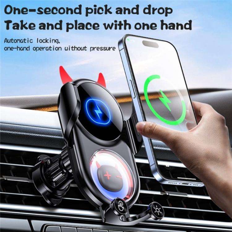 D1 Devil Design Air Vent Mount Phone Holder Stand 15W Car Wireless Charger(White)