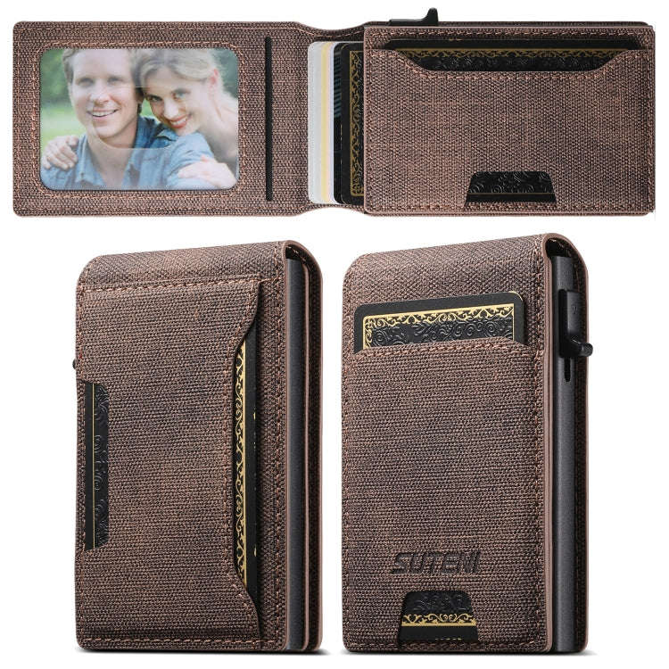 Suteni Denim Texture Key Press Automatically Pop Up Card Box(Brown)