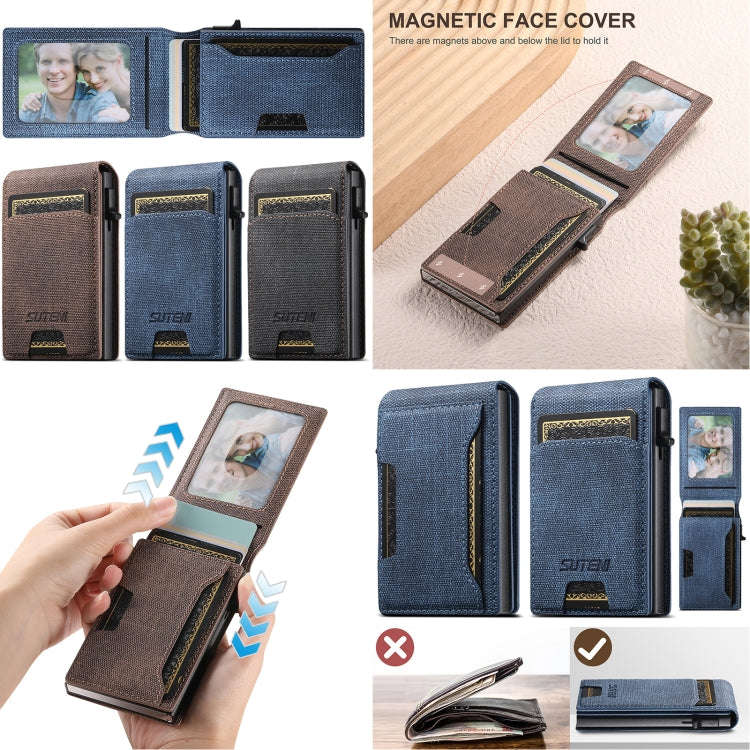Suteni Denim Texture Key Press Automatically Pop Up Card Box(Brown)
