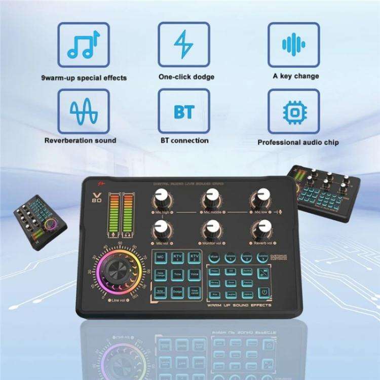 V80 For Mobile Phone Computer Portable Live Streaming Karaoke Sound Card Mixer