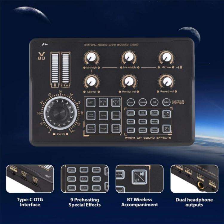 V80 For Mobile Phone Computer Portable Live Streaming Karaoke Sound Card Mixer
