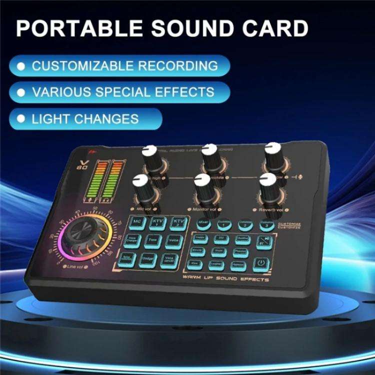 V80 For Mobile Phone Computer Portable Live Streaming Karaoke Sound Card Mixer