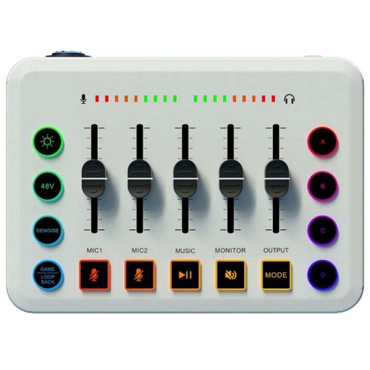 F9 48V Live Streaming Sound Card Audio Mixer Power Voice Changer with RGB Light(Black)