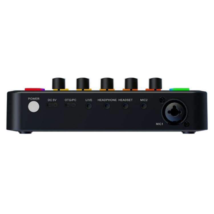 F9 48V Live Streaming Sound Card Audio Mixer Power Voice Changer with RGB Light(Black)