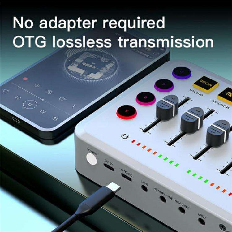 F9 48V Live Streaming Sound Card Audio Mixer Power Voice Changer with RGB Light(Black)