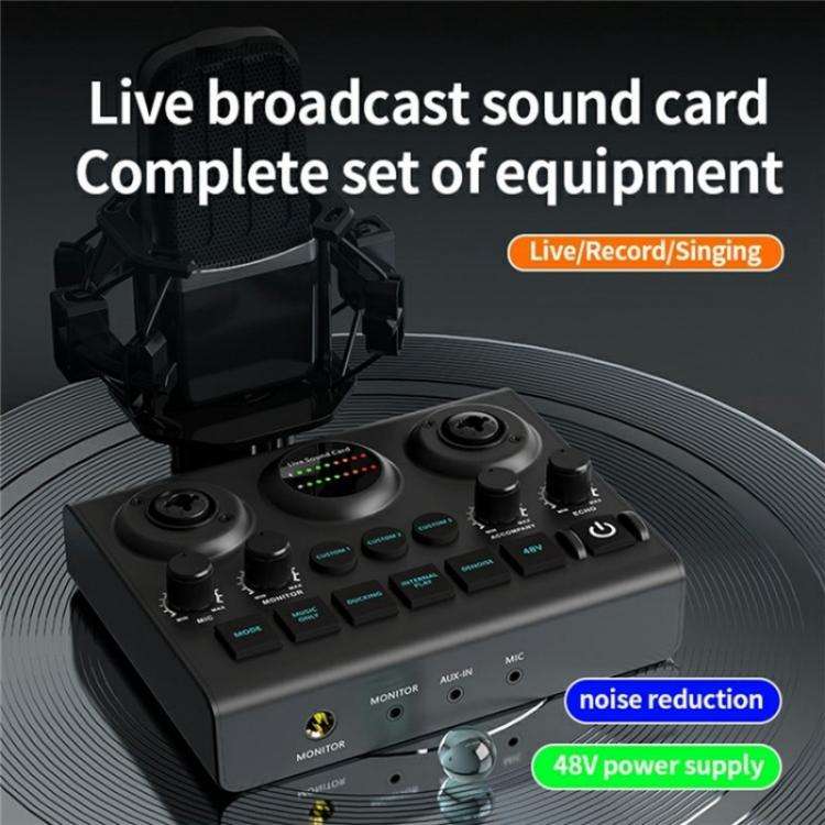 F10 48V Live Streaming Sound Card Audio Mixer Phantom Power Mixer