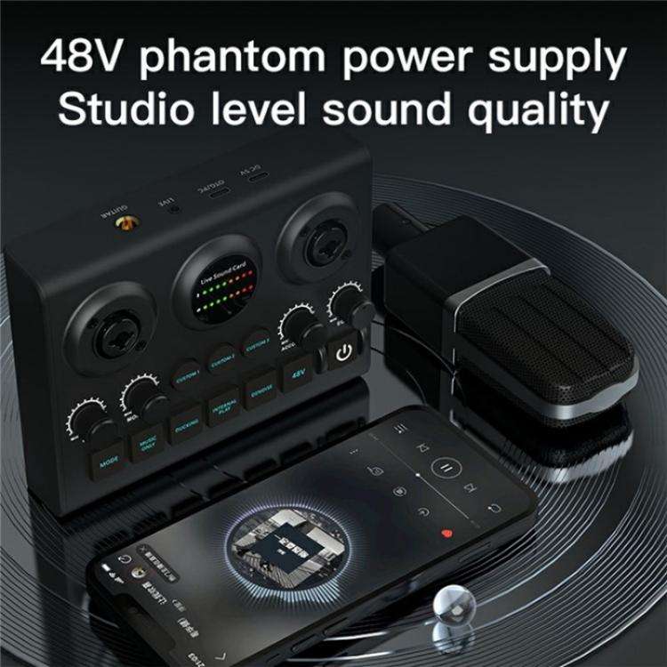 F10 48V Live Streaming Sound Card Audio Mixer Phantom Power Mixer