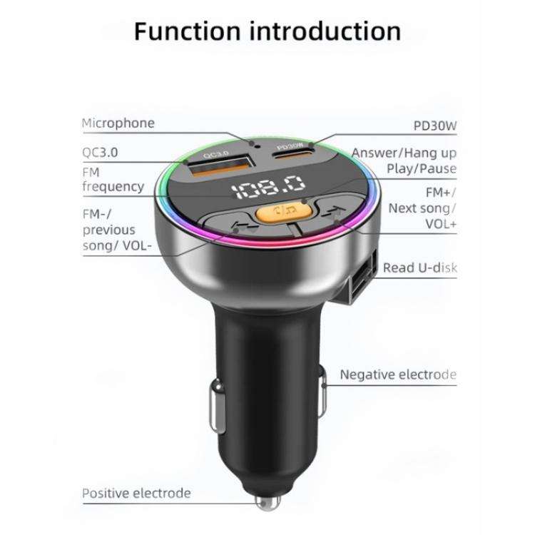 C9S QC3.0 PD 30W Charger FM Transmitter Multifunctional Bluetooth Car MP3 Player