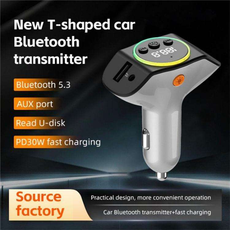 C8 Bluetooth 5.3 Receiver Hands-Free Calling with AUX Port Dual USB Port Car Charger(Grey)