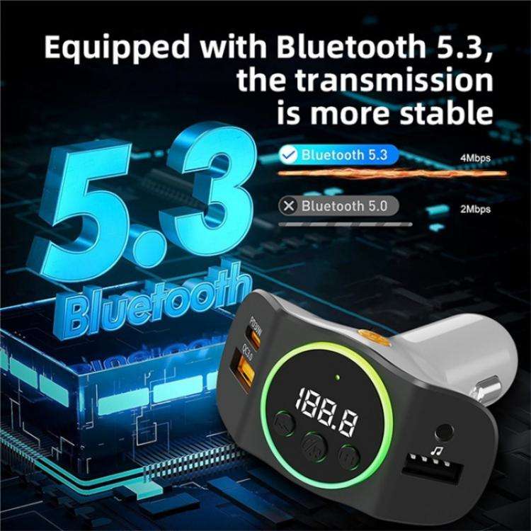 C8 Bluetooth 5.3 Receiver Hands-Free Calling with AUX Port Dual USB Port Car Charger(Grey)