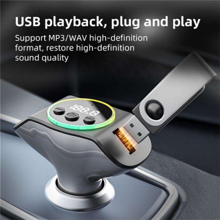 C8 Bluetooth 5.3 Receiver Hands-Free Calling with AUX Port Dual USB Port Car Charger(Grey)