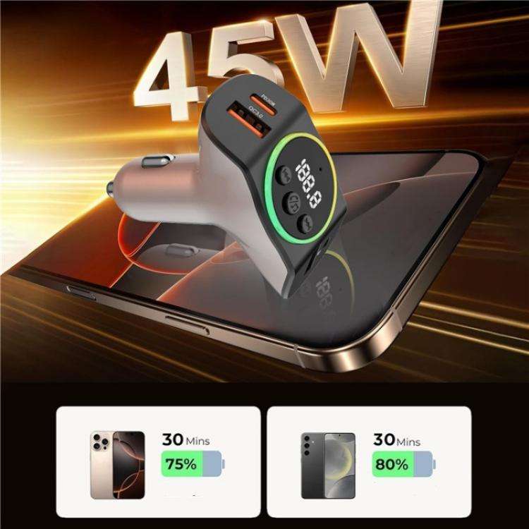 C8 Bluetooth 5.3 Receiver Hands-Free Calling with AUX Port Dual USB Port Car Charger(Grey)