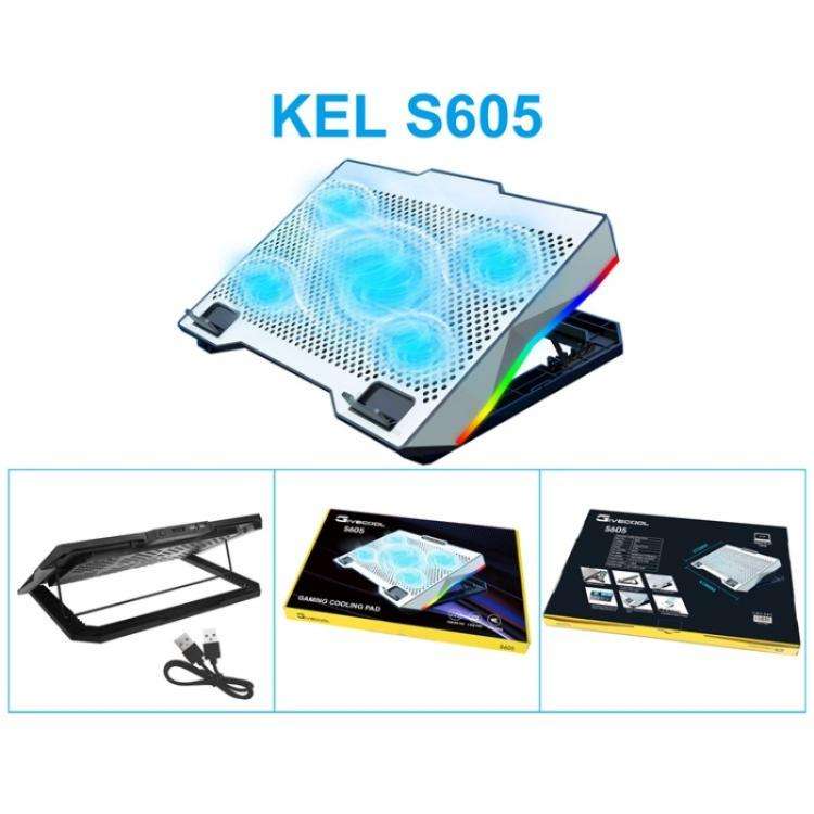 S605 RGB Light 5 Silent Fans Adjustable Height Stand Gaming Laptop Cooling Pad