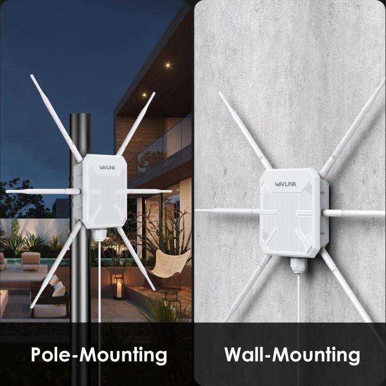 WAVLINK WN588HX3 AX3000 Outdoor WiFi Extender with 6 Antennas Dual Band WiFi Repeater, Plug:EU Plug