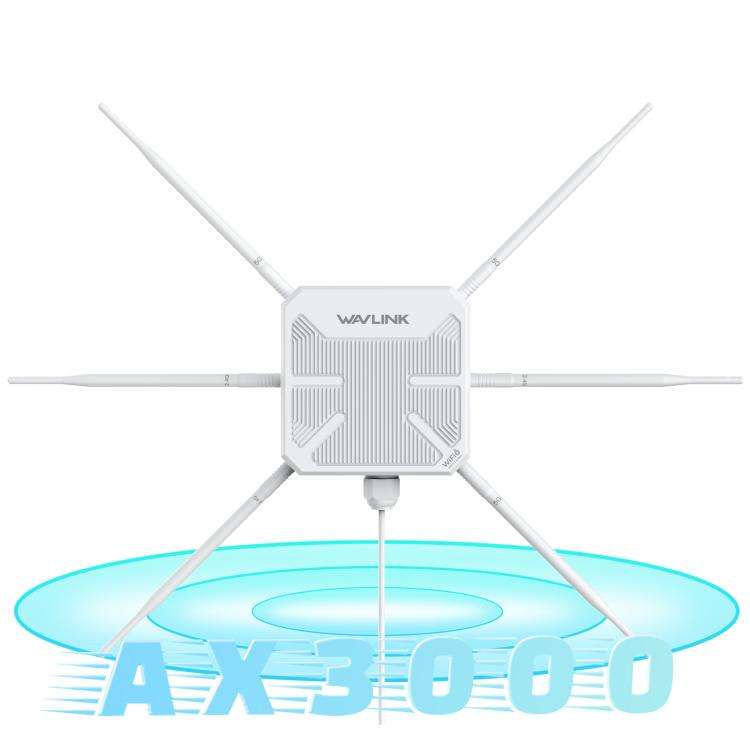 WAVLINK WN588HX3 AX3000 Outdoor WiFi Extender with 6 Antennas Dual Band WiFi Repeater, Plug:EU Plug