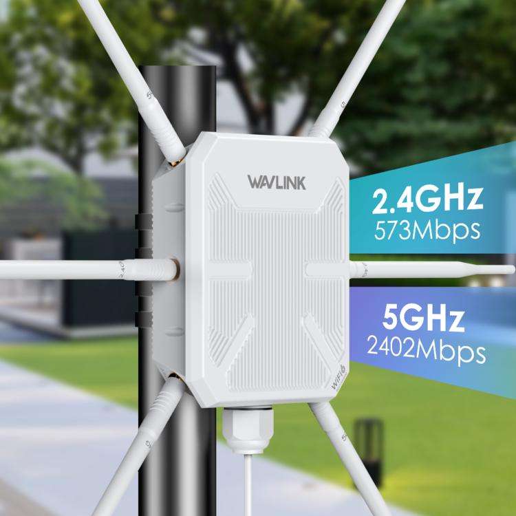 WAVLINK WN588HX3 AX3000 Outdoor WiFi Extender with 6 Antennas Dual Band WiFi Repeater, Plug:AU Plug