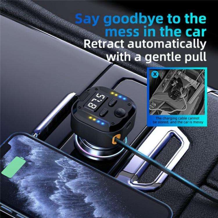 C69 PD 30W Fast Charger FM Transmitter Bluetooth Car Charger with Type-C Extendable Cable