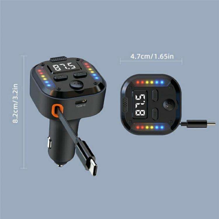 C69 PD 30W Fast Charger FM Transmitter Bluetooth Car Charger with Type-C Extendable Cable