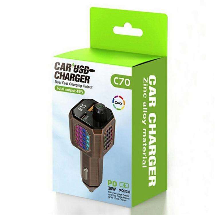 C70 Car Cigarette Lighter Charger Adapter Zinc Alloy PD 30W Fast Charging