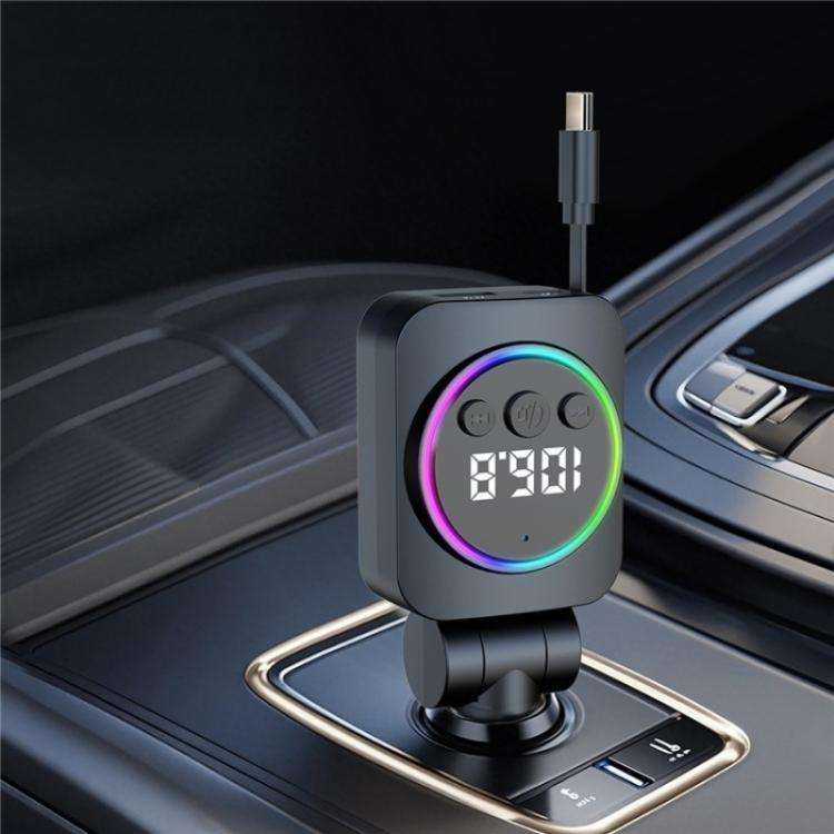 C76 Retractable Cable PD 30W Car Charger Cigarette Lighter Adapter Bluetooth FM Transmitter