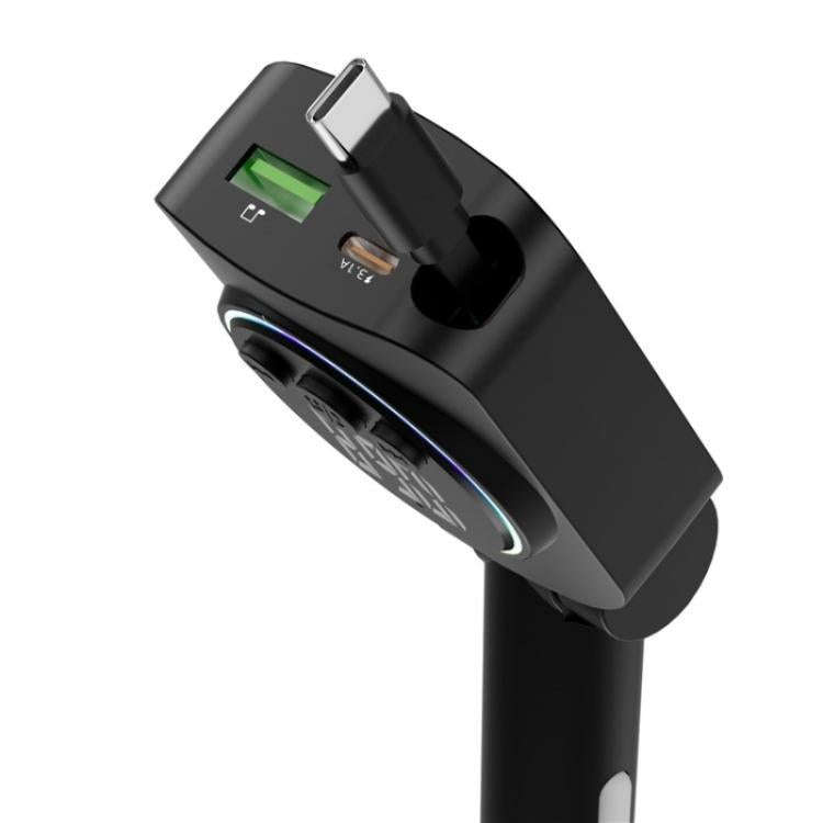 C76 Retractable Cable PD 30W Car Charger Cigarette Lighter Adapter Bluetooth FM Transmitter
