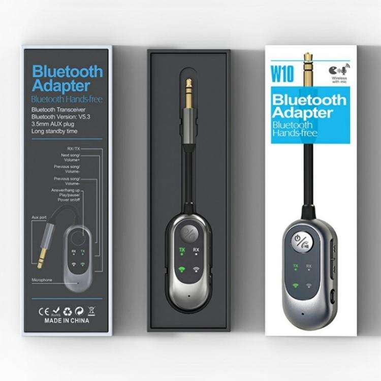 W10 Car Stereo Wireless Connection Audio Adapter 2 in 1 Car Bluetooth 5.3 Receiver Transmitter