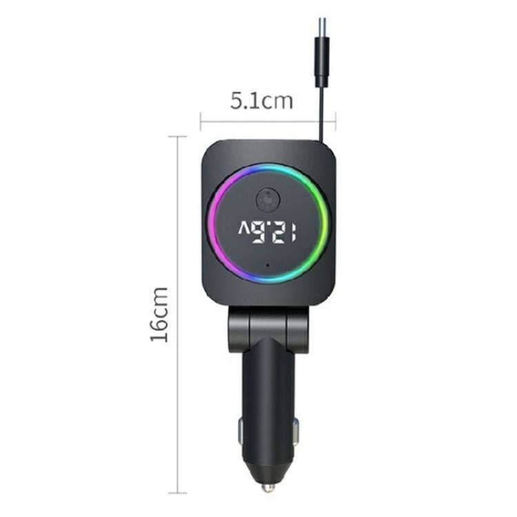K38 Retractable Cable USB + Type-C Car Charger PD 30W Fast Charging Cigarette Lighter Adapter