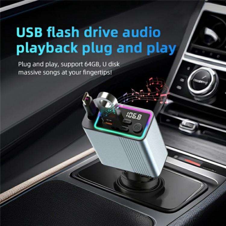 C77 Car Charger FM Transmitter Fast Charging Adapter with PD 30W Extendable Type-C Cable