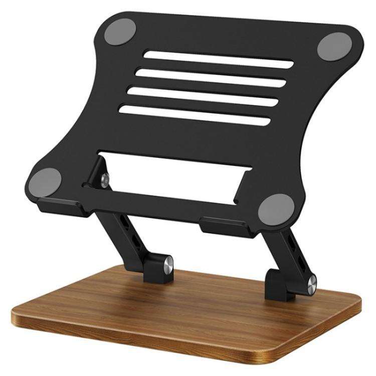 J32 Foldable Wood Base Desktop Metal Phone Holder Adjustable Laptop Stand(Black)