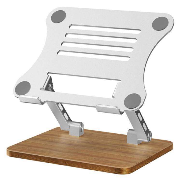 J32 Foldable Wood Base Desktop Metal Phone Holder Adjustable Laptop Stand(Silver)