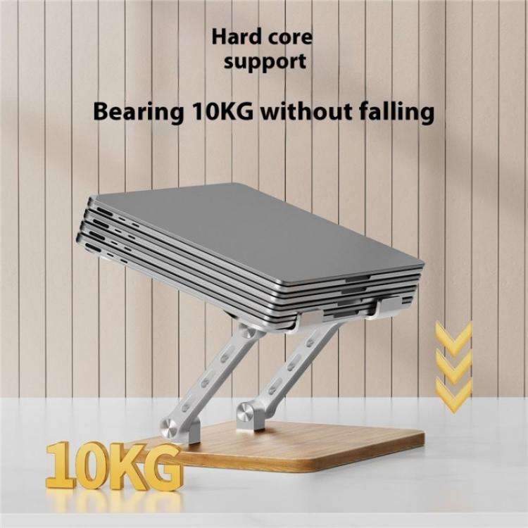 J32 Foldable Wood Base Desktop Metal Phone Holder Adjustable Laptop Stand(Silver)