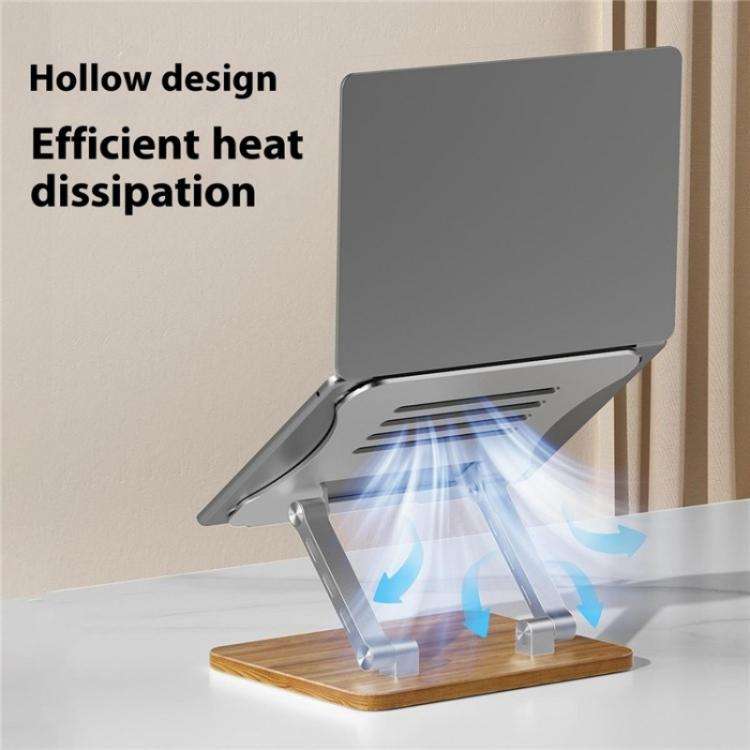 J32 Foldable Wood Base Desktop Metal Phone Holder Adjustable Laptop Stand(Silver)