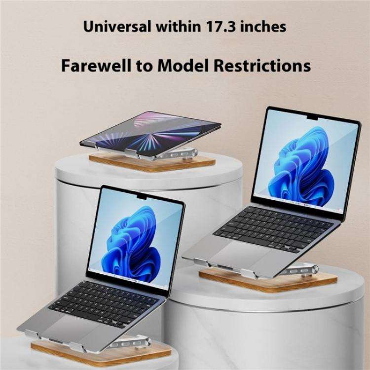 J32 Foldable Wood Base Desktop Metal Phone Holder Adjustable Laptop Stand(Silver)