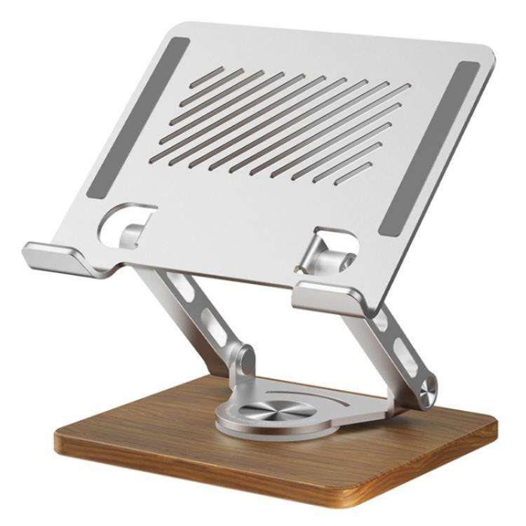 J27 Desktop Foldable Rotating Wooden Base Tablets Laptops Metal Cooling Holder(Silver)