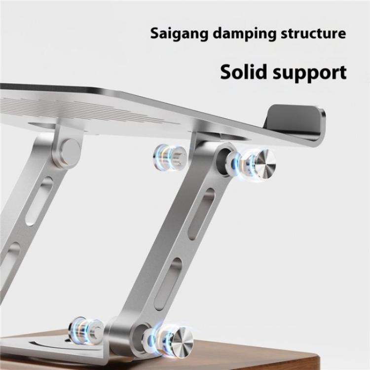 J27 Desktop Foldable Rotating Wooden Base Tablets Laptops Metal Cooling Holder(Silver)