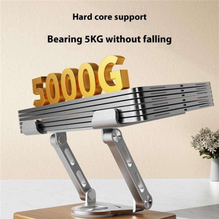 J27 Desktop Foldable Rotating Wooden Base Tablets Laptops Metal Cooling Holder(Silver)