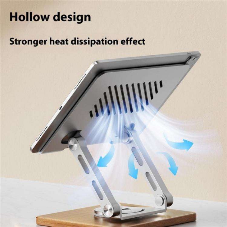 J27 Desktop Foldable Rotating Wooden Base Tablets Laptops Metal Cooling Holder(Silver)