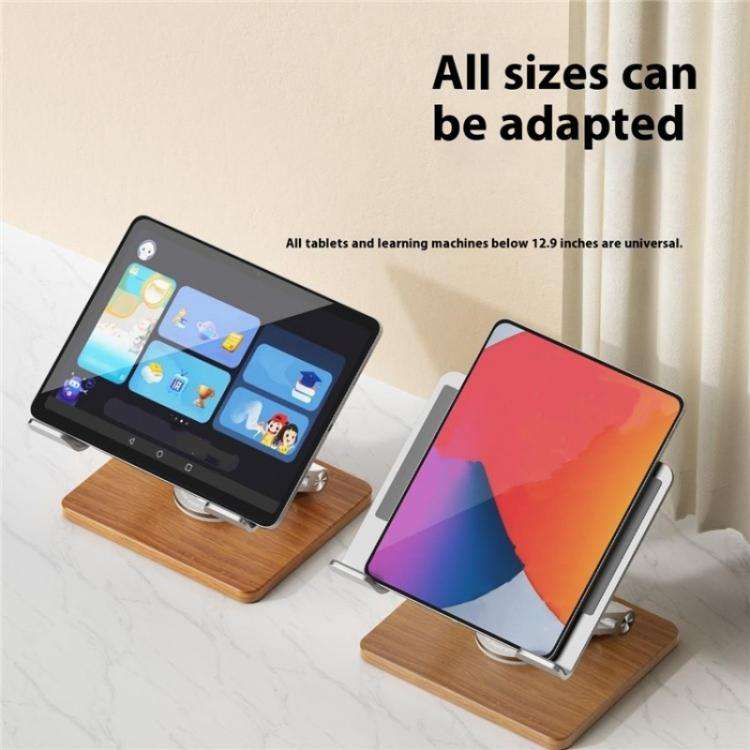 J27 Desktop Foldable Rotating Wooden Base Tablets Laptops Metal Cooling Holder(Silver)