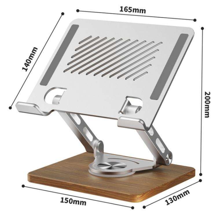 J27 Desktop Foldable Rotating Wooden Base Tablets Laptops Metal Cooling Holder(Silver)