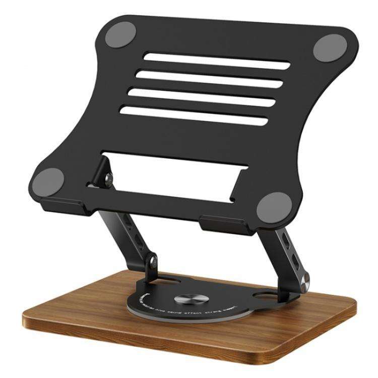 J31 Foldable 360-Degree Rotating Laptop Metal Wood Cooling Stand(Black)