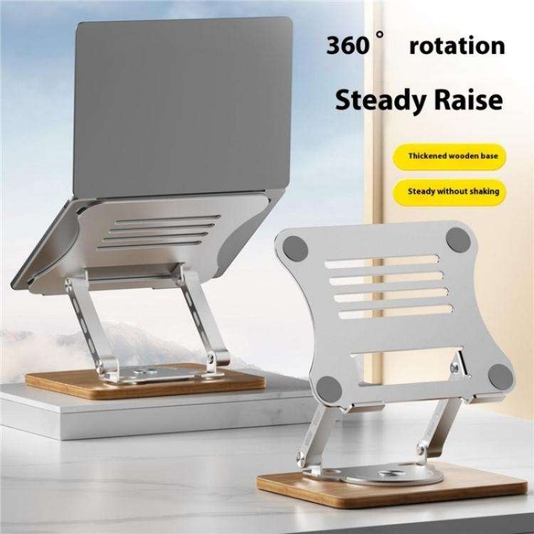 J31 Foldable 360-Degree Rotating Laptop Metal Wood Cooling Stand(Black)