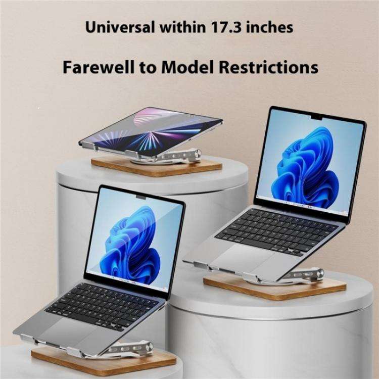 J31 Foldable 360-Degree Rotating Laptop Metal Wood Cooling Stand(Black)