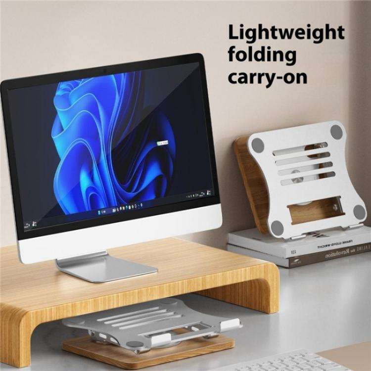 J31 Foldable 360-Degree Rotating Laptop Metal Wood Cooling Stand(Black)