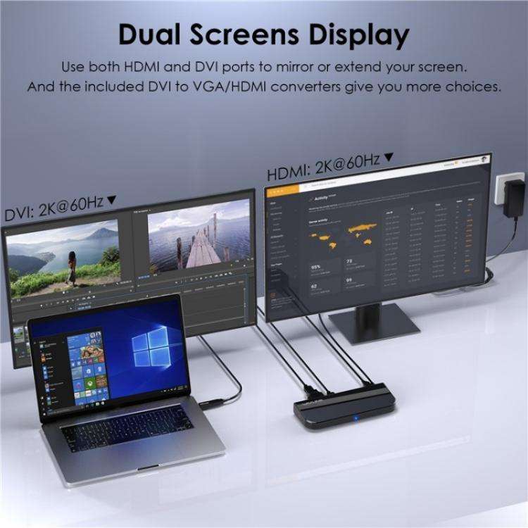 WAVLINK UG49DK1 For Windows Mac Android 13 In 1 USB-C Hub Dual Display Docking Station, Plug:US Plug