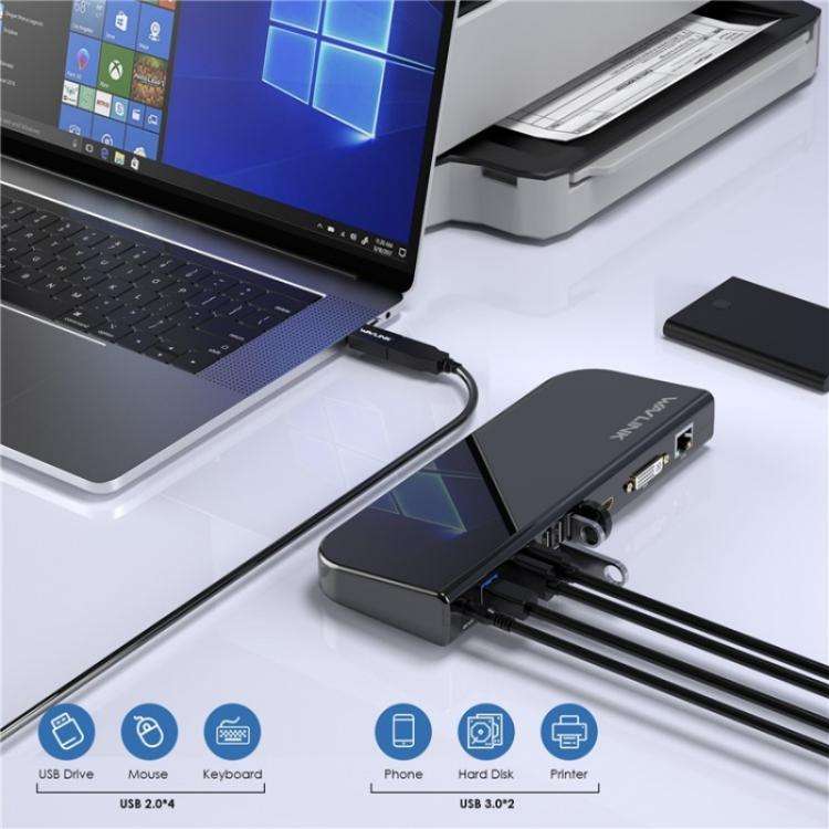 WAVLINK UG49DK1 For Windows Mac Android 13 In 1 USB-C Hub Dual Display Docking Station, Plug:UK Plug