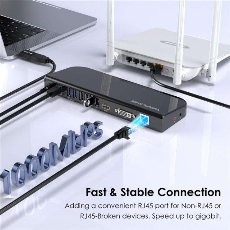 WAVLINK UG49DK1 For Windows Mac Android 13 In 1 USB-C Hub Dual Display Docking Station, Plug:US Plug