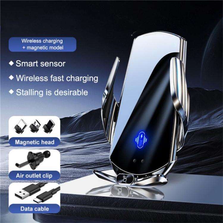 Q15 Car Vehicle Navigation Phone Holder Car Air Vent Mount Magnetic Wireless Charging Stand(Silver)