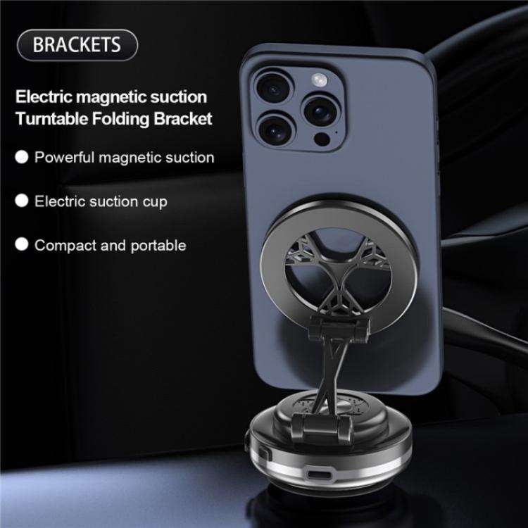 C6 Adjustable Folding Rotating Car Stand Vacuum Suction Cup Magnetic Phone Holder(Grey)