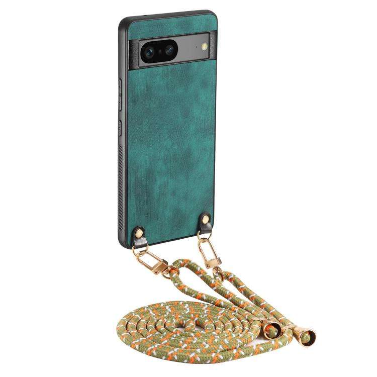 For Google Pixel 7 Vintage Leather PC Back Cover Phone Case with Crossbody Strap(Green)